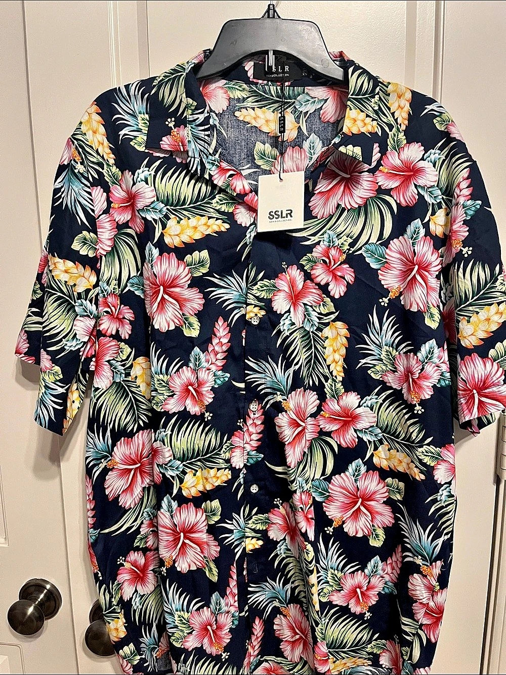 SSLR Floral Short Sleeve Shirt Black & Pink NWT